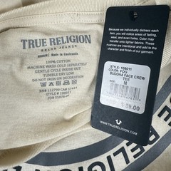 True Religion Buddha Face SS Crew Neck T-Shirt Mens Medium Fog-Beige NWT $59