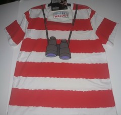 Where’s Waldo Adult Men’s 3XL 48/50 Striped Tee Shirt & Beanie Hat Combo NEW