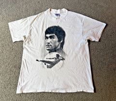 VTG 90s Bruce Lee Portrait Men’s White Single Stitch T-Shirt – Size XL