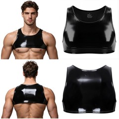 US Mens PU Leather Crop Tank Low Neck Sleeveless Matte Crop Top Club Vest Party