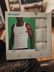 NWT 3 PACK PAPI COTTON STRETCH WHITE TANK TOPS SOFT TOUCH TAG FREE MEDIUM