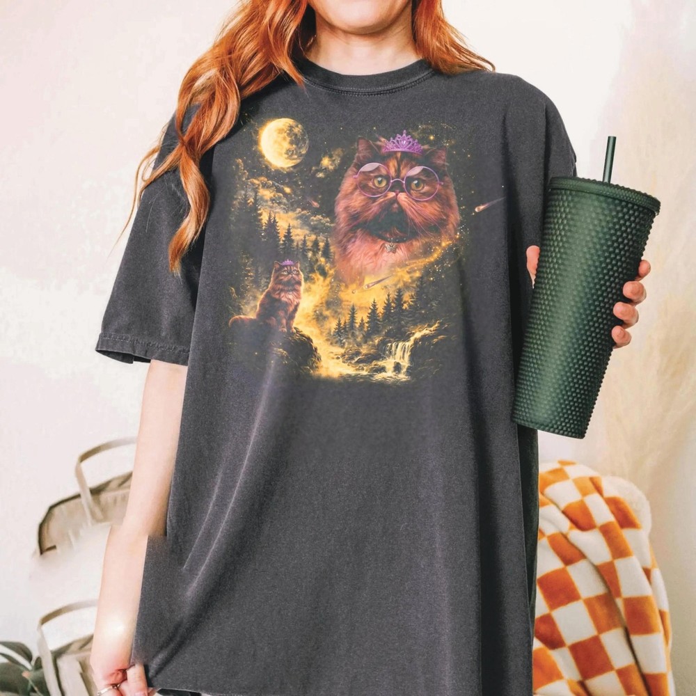 Cat Graphic Tee Vintage Moon Shirt for Bookish Fantasy Readers