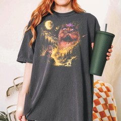 Cat Graphic Tee Vintage Moon Shirt for Bookish Fantasy Readers