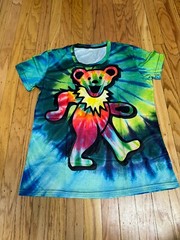 GRATEFUL DEAD Spiral Liquid Blue Bear Tie Dye Concert Workout T-Shirt NEW Medium