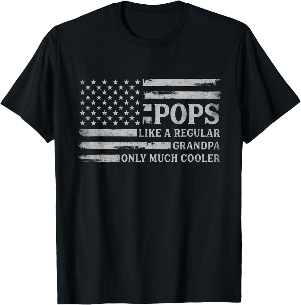 Pops Like A Regular Grandpa Only Cooler Fathr Day Grey Flag UNISEX Coton T-Shirt