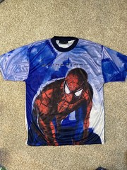 Vtg 2002 Marvel Columbia Spider-Man Movie Promo Blue Polyester Satin T-Shirt