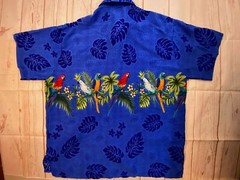 Rina Mens Hawaiian Blue Button Down Shirt Parrots Tropical Birds Sz XL