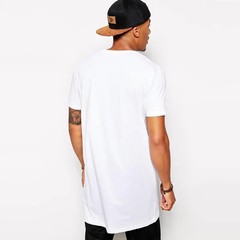 Men’s Extra Long T-Shirt Cotton Hip Hop Longline Tee Casual White Top