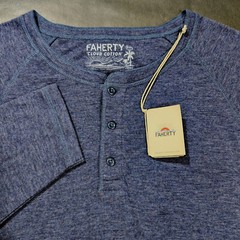 Faherty Men’s Navy Heather Blue Cloud Cotton Long Sleeve Henley Shirt Tee 2XL