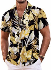 Mens Hawaiian Shirt Short Sleeve Floral Button Down Tropical Beach Casual Top