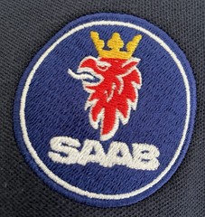 Mens Rich Cotton Polo TShirt SAAB Embroidered Chest Roundel & Sleeve Navy Blue