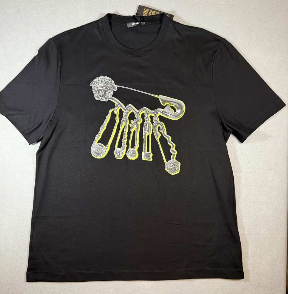 Versace Pop Pin Mesusa Black Cotton Jersey T-shirt Men’s Size L Authentic