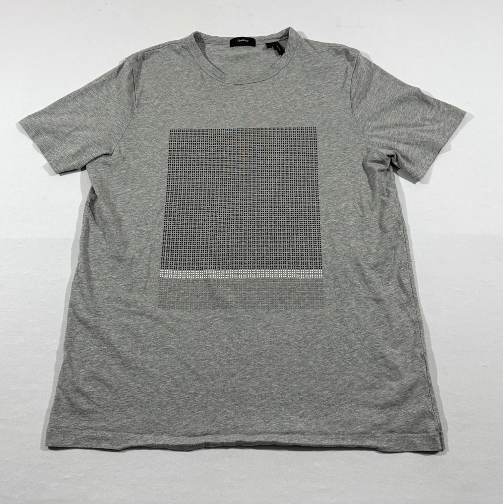 Theory Colorfield Tee Grey Cotton Jersey Short Sleeve 3D Print Crew T-shirt Sz L