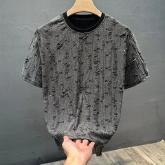Men Luxury Fashion Trendy Loose Fit Ripped Hole Summer Casual Streetwear T-Shirt