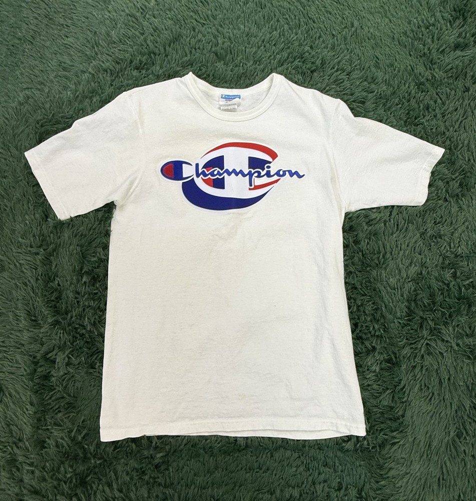 Champion Men’s Medium White Short Sleeve Crew Neck T-Shirt Big Logo Tee