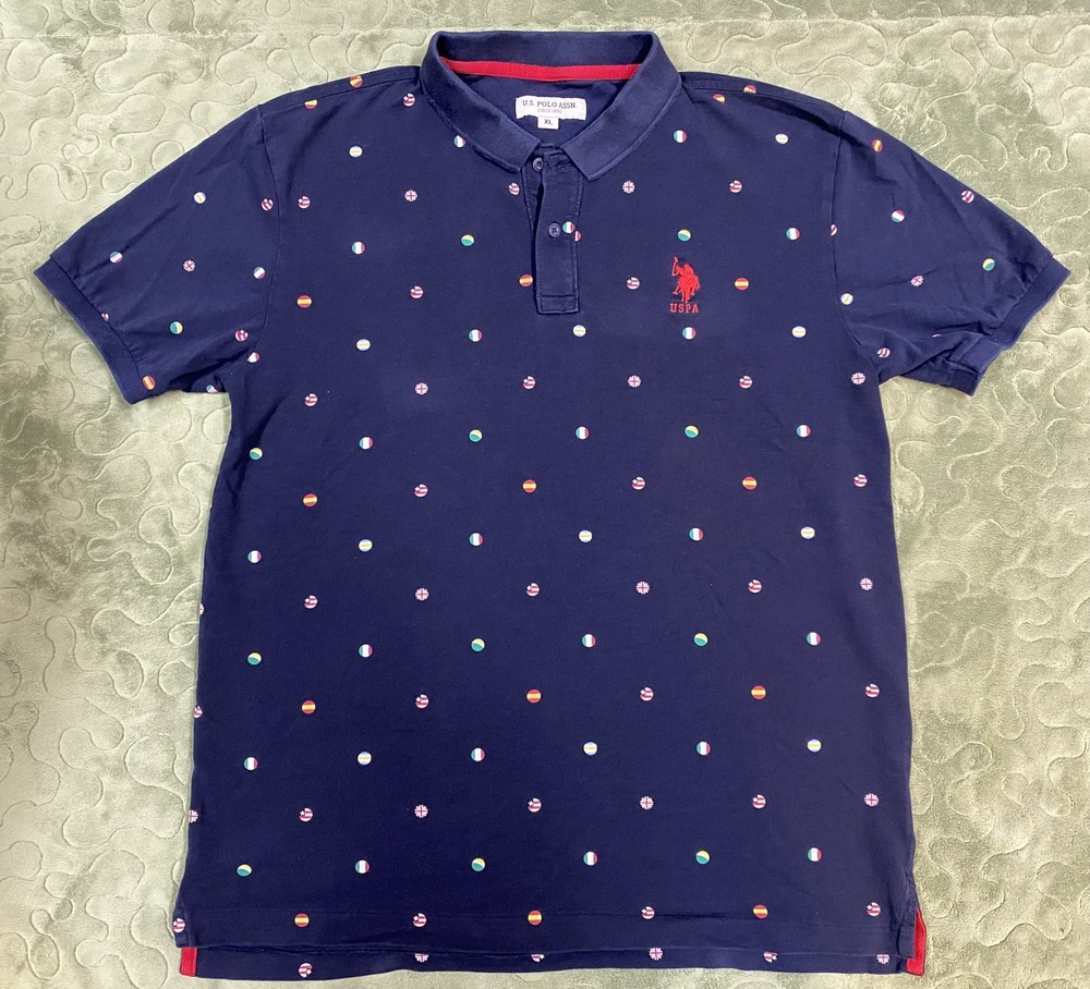 U.S. POLO ASSN. USPA Printed Country Flags, Cotton Blend Slim Fit Mens Polo XL