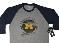 ’47 Brand MICHIGAN WOLVERINES Operation Hat Trick Raglan 3/4 T-Shirt Adult M NWT