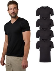 32 Degrees Mens 4 Pack Cool V-Neck T-Shirt | Anti-Odor | Quick Drying | 4-Way St
