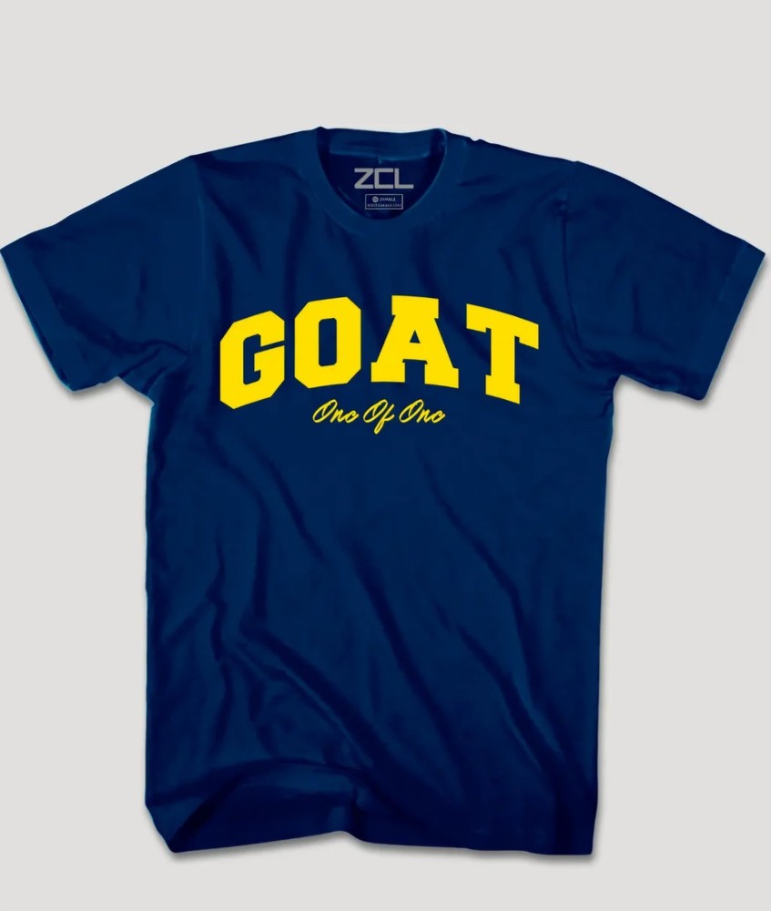 ZCL Blue Yellow “GOAT” One Of One Logo Graphic Tee Men’s Crew Neck Size M