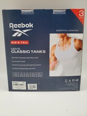 REEBOK 3 Pk Men’s S M L XL 2X 3X 4X Essential Comfort White Cotton Ribbed Tanks