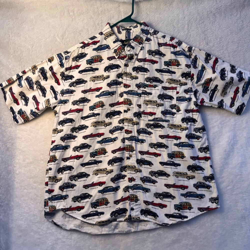 Knights of Round Table mens XL white shirt vintage classic car graphic cotton