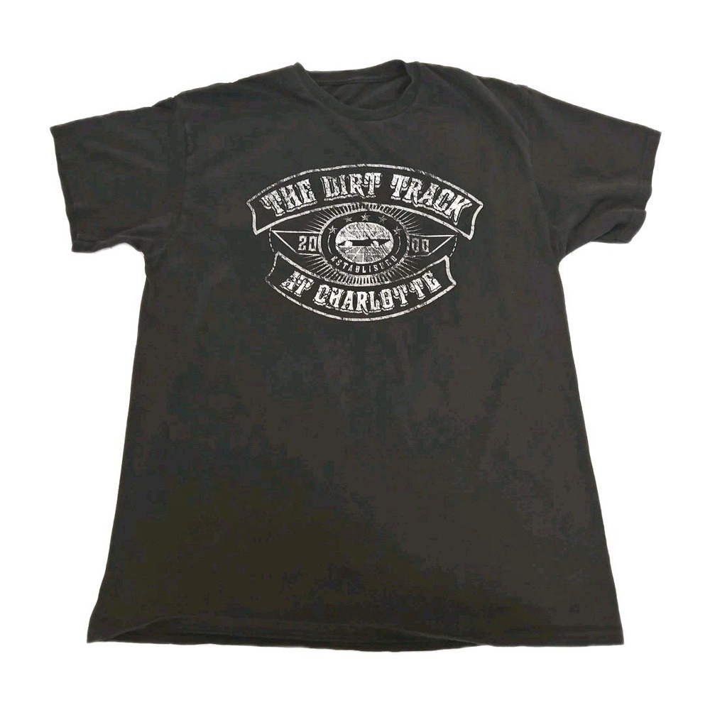 The Dirt Track At Charlotte Tee Shirt Black, White Letters 20in Across 27in Long