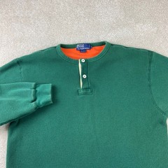Vtg Polo Ralph Lauren Henley Mens Medium Green Waffle Knit Heavy Thermal