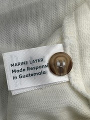 Marine Layer Long Sleeve Henley Shirt Ivory 100% Cotton Custom Dye Mens L NEW