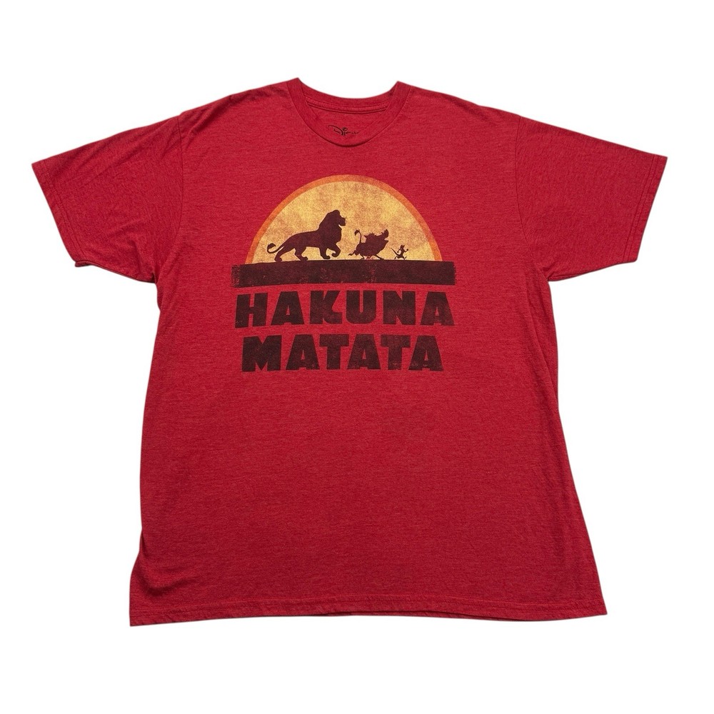Disney Lion King Shirt Mens XL Red Simba Timon Pumbaa Hakuna Matata Short Sleeve