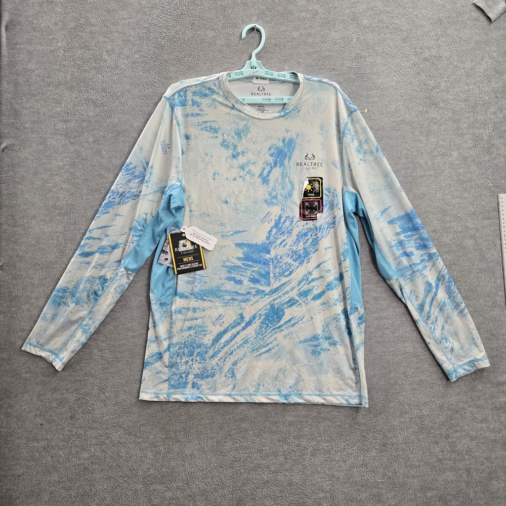 Realtree Men Shirt L Blue Geometric Gulf Stream Performance Fishing NWT
