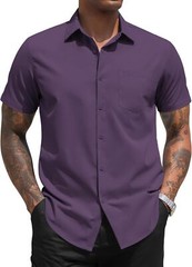 Men’s Short Sleeve Button Down Dress Shirt Business Casual Regular Fit