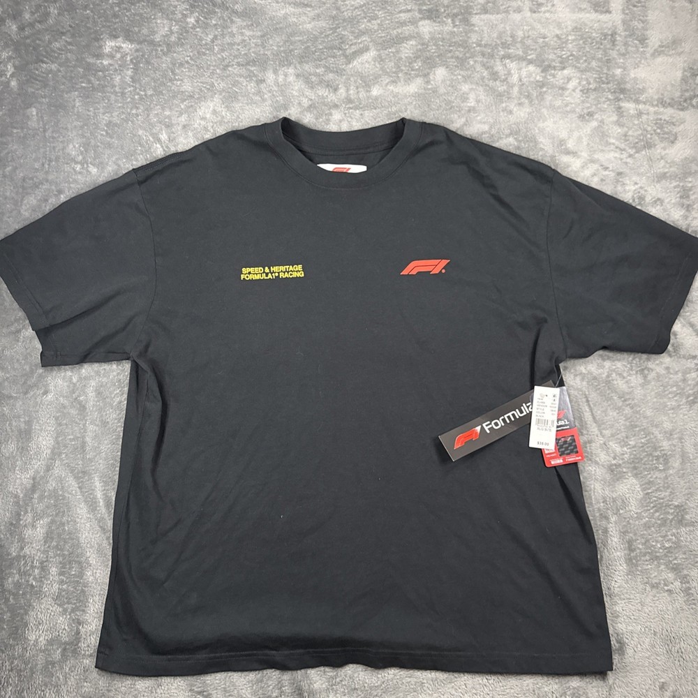 PacSun Mens XL Formula 1 F1 T-Shirt Black Grand Prix Racing Short Sleeve