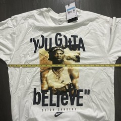 Nike Mens Medium TALL Deion Sanders You Gotta Believe White Graphic Shirt NEW