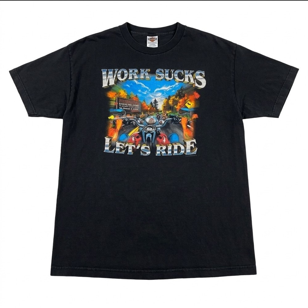Harley-Davidson Large Vintage T-Shirt 2008 Work Sucks Let’s Ride Biker Single