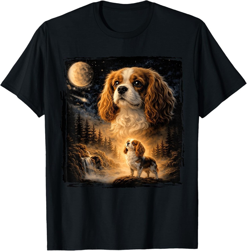 Retro 90s Cavalier King Charles Spaniel Howling at The Moon T-Shirt S-3XL