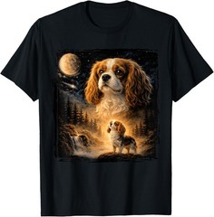 Retro 90s Cavalier King Charles Spaniel Howling at The Moon T-Shirt S-3XL
