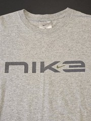 Vintage Nike Gray Spellout Logo T-Shirt Made in USA Mens Medium Y2K Graphic Tee