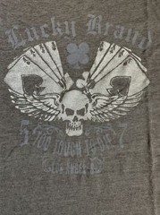 Lucky Brand (Sz M) Men’s Gray Graphic T-Shirt Too Tough To Die Poker Cards Skull