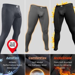 Real Men 28in Nylon Leggings D Pouch Lrg 2pk Blk/Gry Thermal Base Layer Men C…