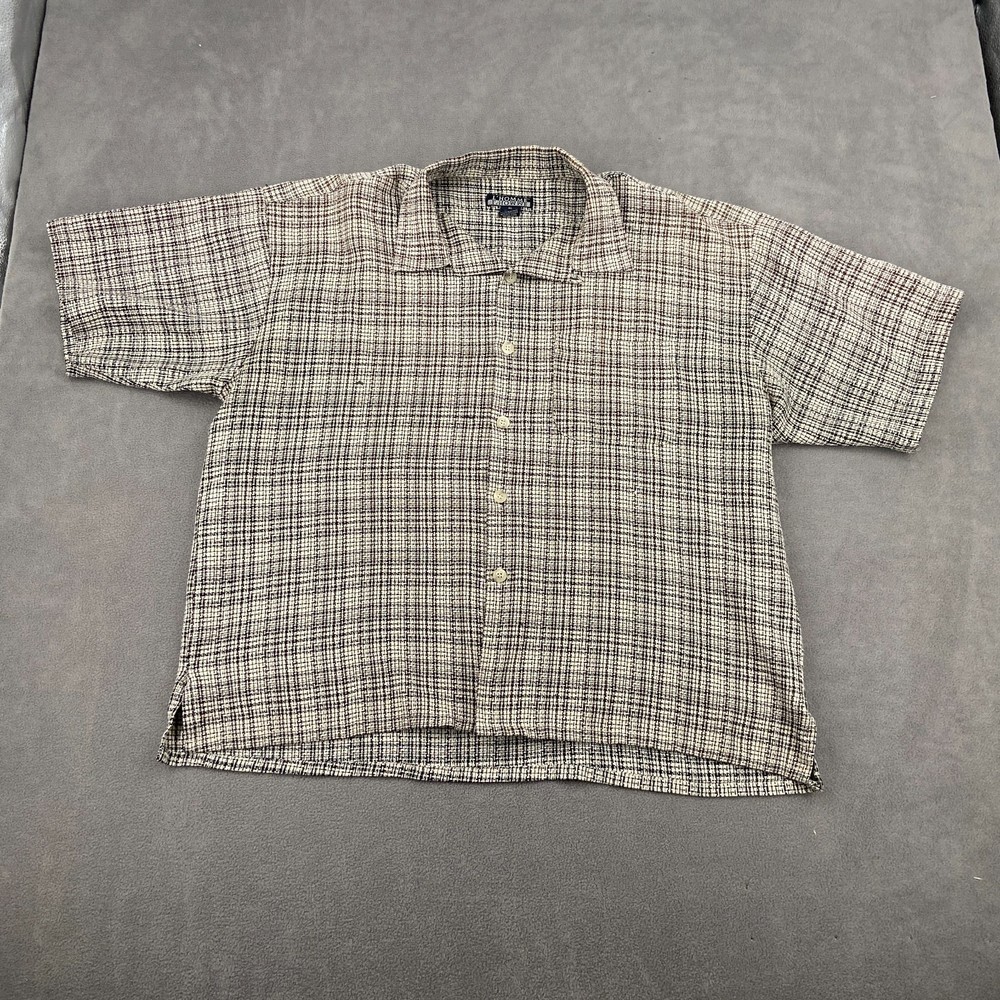 L’Homme Shirt Men XL White Black Plaid Pleated Side Slit Button Up Everyday Wear
