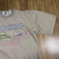 Vintage Hong Kong Shirt Mens XL Beige Embroidered Stamp Graphic Tourist Tee 90s