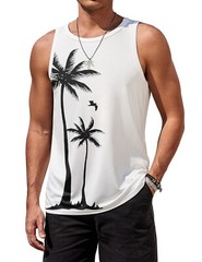 Mens Graphic Tank Tops Sleeveless T Shirt Hawaiian Palm Tree Vacation Tank