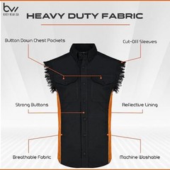 MEN’S SLEEVELESS DENIM SHIRTS – 2-TONE – WITH VERTICAL REFLECTIVE SAFETY LINING