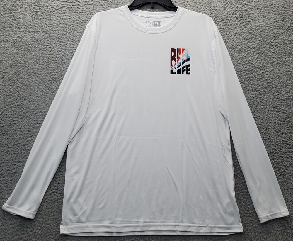 Reel Life T-Shirt Mens Large Multi JAX Beach UV Protection Long Sleeve Crew Neck