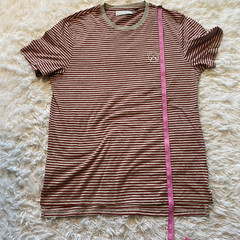 Five Four Mens Round Neck Short Sleeve T Shirt Gray and Red Striped Size Medium