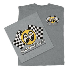 Men’s Mooneyes Checkered Flag Moon Logo Gray T-Shirt Cotton TM426SG