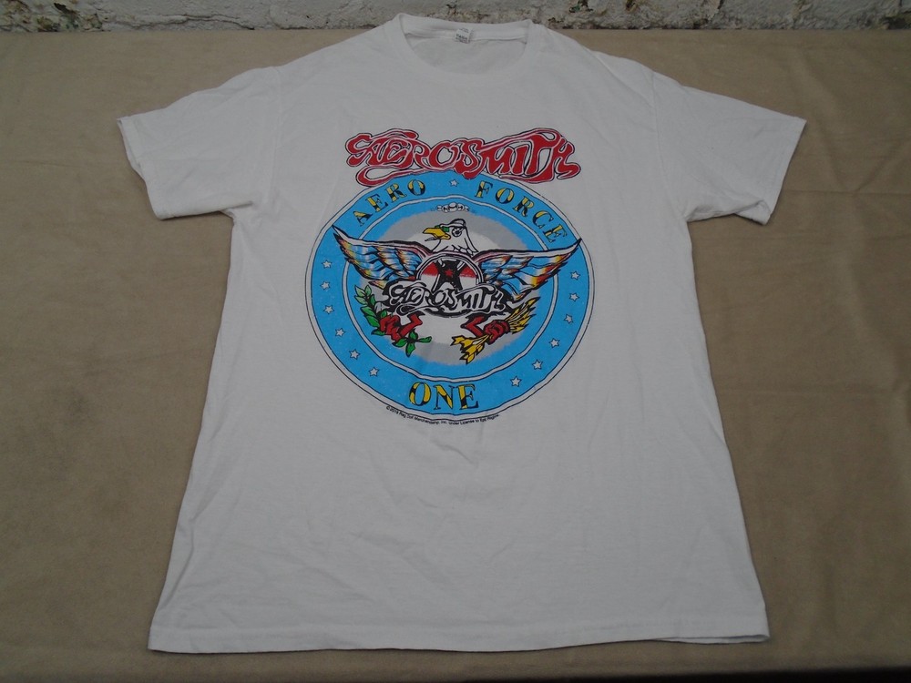 Aerosmith – “Aero Force One” – 2019 White Shirt – Sz Medium – Fruit Of The Loom