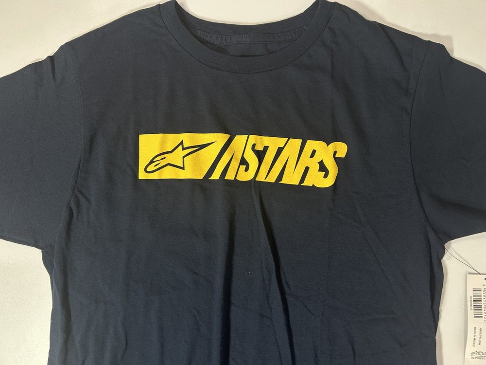 NWT M Alpinestars Reblaze Navy Blue/Yellow Logo T-shirt
