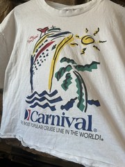 VTG 90s Carnival Cruise Line White T-Shirt Crop Distressed Large Men Unisex