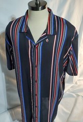 Shaquille XLG Big/Tall Mens Black / Brown Multi Striped SS Button2XLT, 3XLT, 4XL